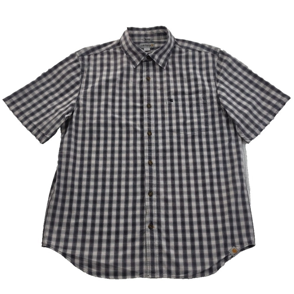 Carhartt Short Sleeve Shirt Men L Large Gray Plaid Button-Up 101156 Countrycore